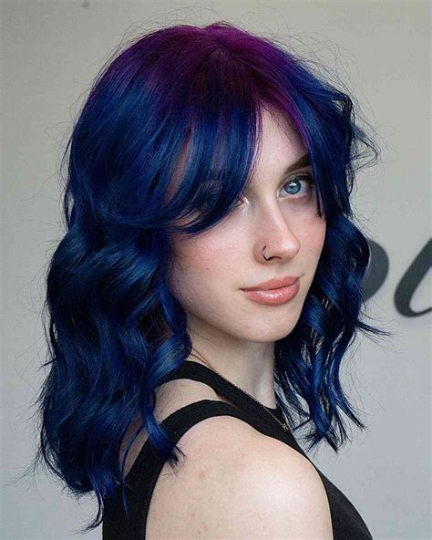 blue black purple hair|More.